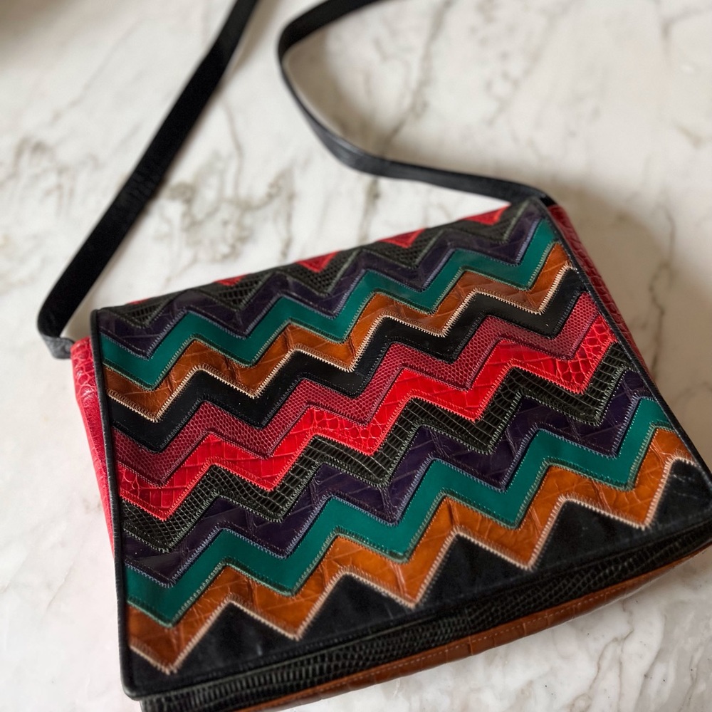 Vintage 80s Sharif Multicolored Leather Crossbody Bag